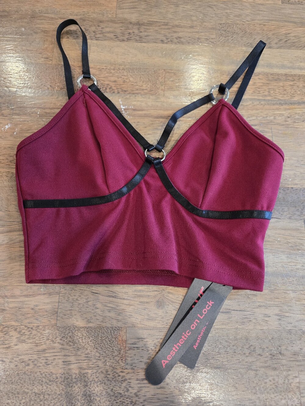 ROMWE Burgundy Crop Bralette with Black Straps